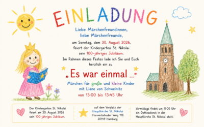 Einladung zur Märchenstunde am 30.08.2026 anläßlich des 100jährigen Jubiläums des Kindergartens St. Nikolai